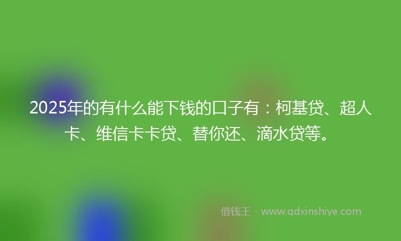 2025年的有什么能下钱的口子有：柯基贷、超人卡、维信卡卡贷、替你还、滴水贷等。