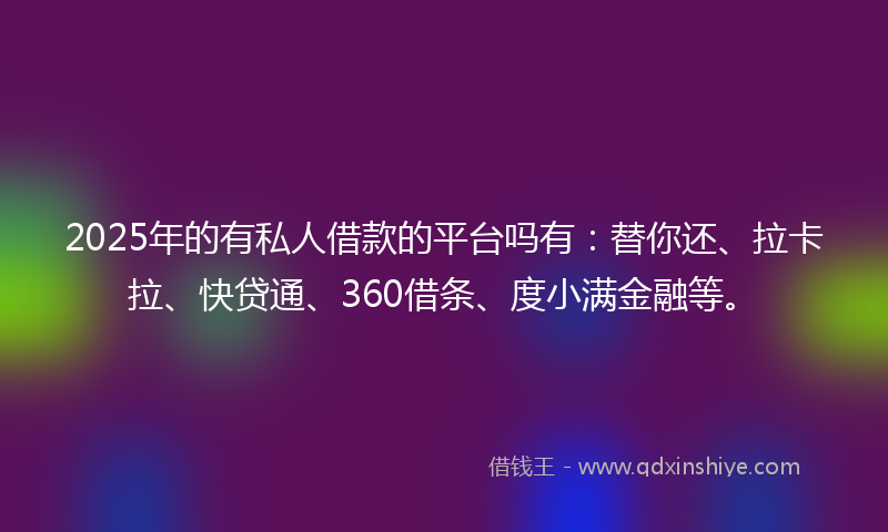 2025年的有私人借款的平台吗有：替你还、拉卡拉、快贷通、360借条、度小满金融等。