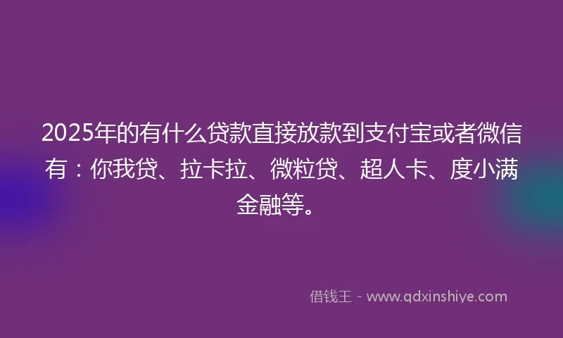 2025年的有什么贷款直接放款到支付宝或者微信有:你我贷、拉卡拉、微粒贷、超人卡、度小满金融等。