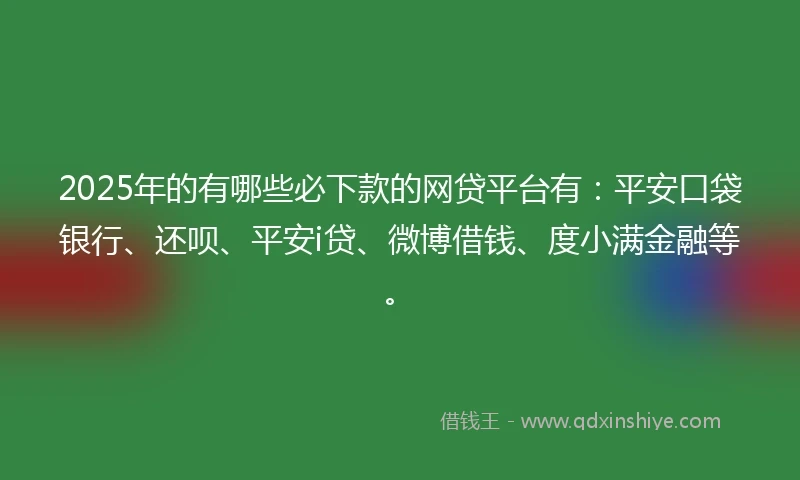 2025年的有哪些必下款的网贷平台有:平安口袋银行、还呗、平安i贷、微博借钱、度小满金融等。