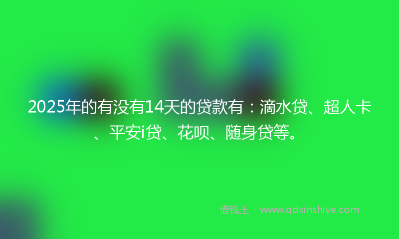 2025年的有没有14天的贷款有：滴水贷、超人卡、平安i贷、花呗、随身贷等。