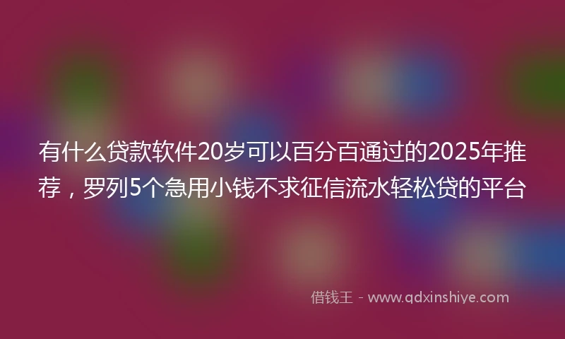 有什么贷款软件20岁可以百分百通过的2025年推荐，罗列5个急用小钱不求征信流水轻松贷的平台