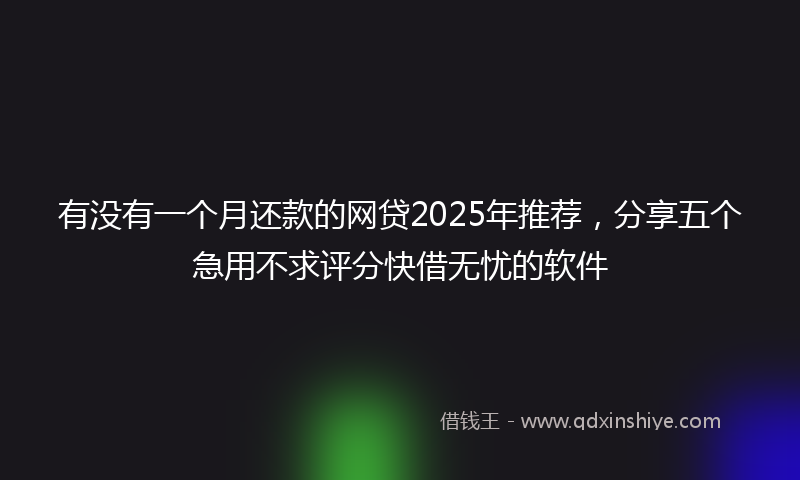 有没有一个月还款的网贷2025年推荐，分享五个急用不求评分快借无忧的软件