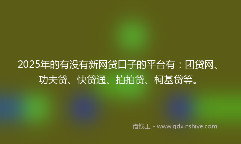 2025年的有没有新网贷口子的平台有：团贷网、功夫贷、快贷通、拍拍贷、柯基贷等。