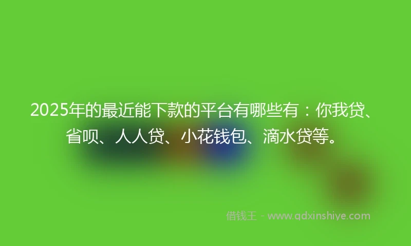 2025年的最近能下款的平台有哪些有：你我贷、省呗、人人贷、小花钱包、滴水贷等。