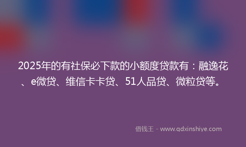 2025年的有社保必下款的小额度贷款有：融逸花、e微贷、维信卡卡贷、51人品贷、微粒贷等。