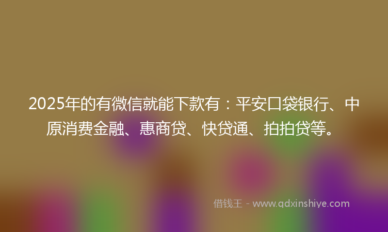 2025年的有微信就能下款有：平安口袋银行、中原消费金融、惠商贷、快贷通、拍拍贷等。