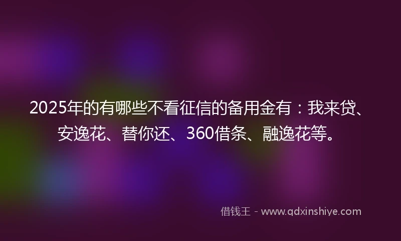 2025年的有哪些不看征信的备用金有：我来贷、安逸花、替你还、360借条、融逸花等。