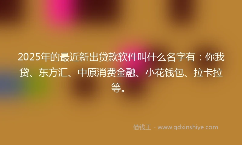 2025年的最近新出贷款软件叫什么名字有：你我贷、东方汇、中原消费金融、小花钱包、拉卡拉等。