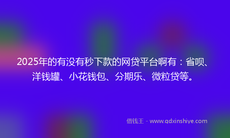2025年的有没有秒下款的网贷平台啊有：省呗、洋钱罐、小花钱包、分期乐、微粒贷等。