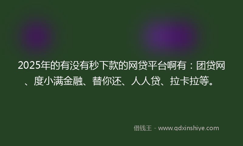 2025年的有没有秒下款的网贷平台啊有：团贷网、度小满金融、替你还、人人贷、拉卡拉等。