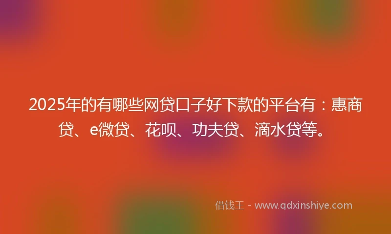 2025年的有哪些网贷口子好下款的平台有：惠商贷、e微贷、花呗、功夫贷、滴水贷等。