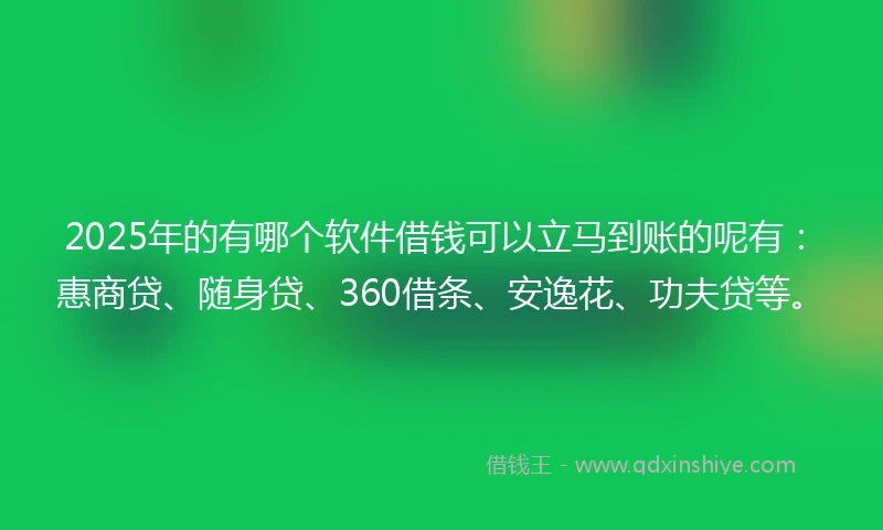 2025年的有哪个软件借钱可以立马到账的呢有：惠商贷、随身贷、360借条、安逸花、功夫贷等。