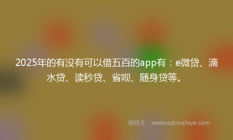2025年的有没有可以借五百的app有：e微贷、滴水贷、读秒贷、省呗、随身贷等。