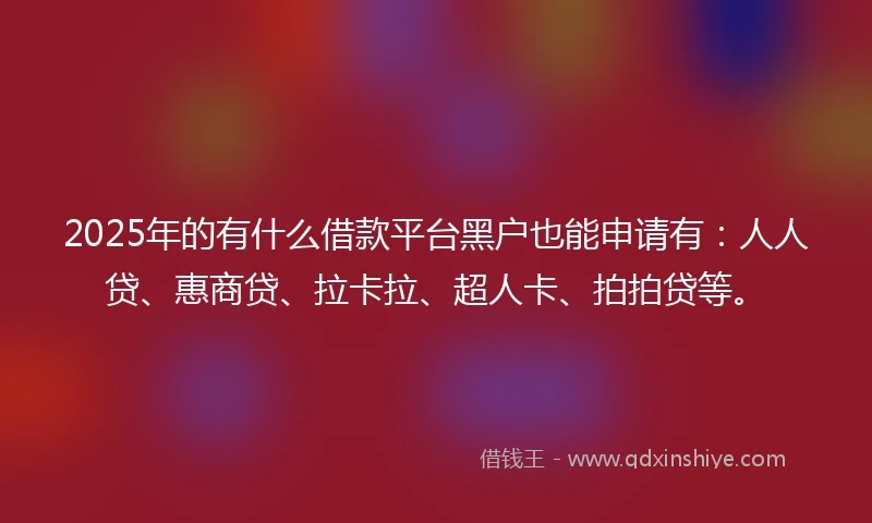 2025年的有什么借款平台黑户也能申请有：人人贷、惠商贷、拉卡拉、超人卡、拍拍贷等。