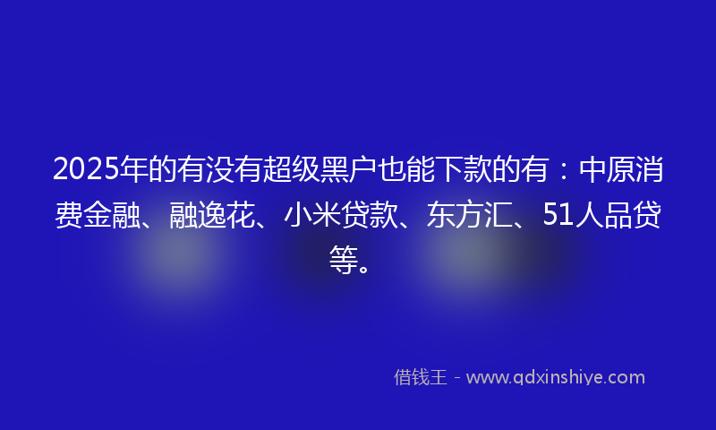 2025年的有没有超级黑户也能下款的有：中原消费金融、融逸花、小米贷款、东方汇、51人品贷等。
