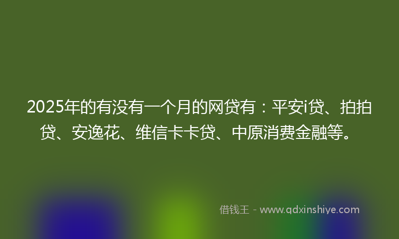 2025年的有没有一个月的网贷有：平安i贷、拍拍贷、安逸花、维信卡卡贷、中原消费金融等。