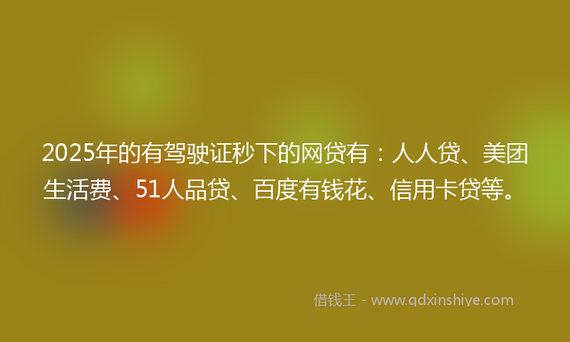 2025年的有驾驶证秒下的网贷有：人人贷、美团生活费、51人品贷、百度有钱花、信用卡贷等。