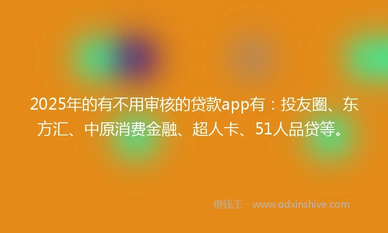 2025年的有不用审核的贷款app有：投友圈、东方汇、中原消费金融、超人卡、51人品贷等。