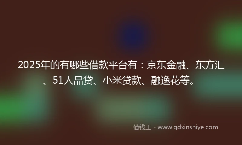 2025年的有哪些借款平台有：京东金融、东方汇、51人品贷、小米贷款、融逸花等。