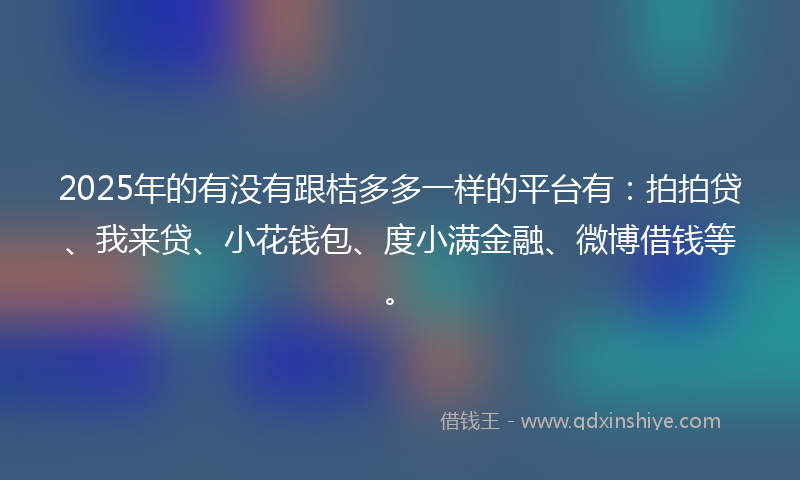 2025年的有没有跟桔多多一样的平台有：拍拍贷、我来贷、小花钱包、度小满金融、微博借钱等。