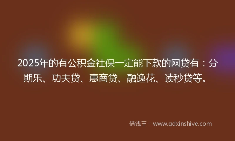 2025年的有公积金社保一定能下款的网贷有：分期乐、功夫贷、惠商贷、融逸花、读秒贷等。