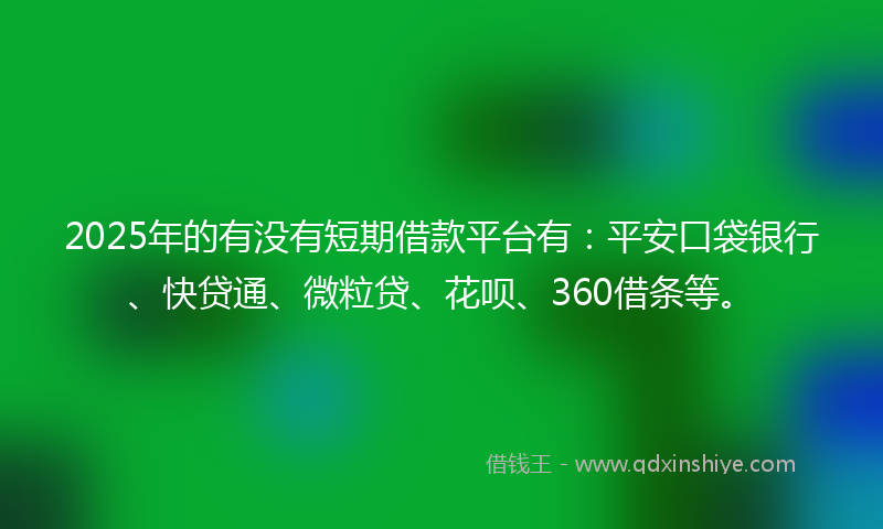 2025年的有没有短期借款平台有：平安口袋银行、快贷通、微粒贷、花呗、360借条等。