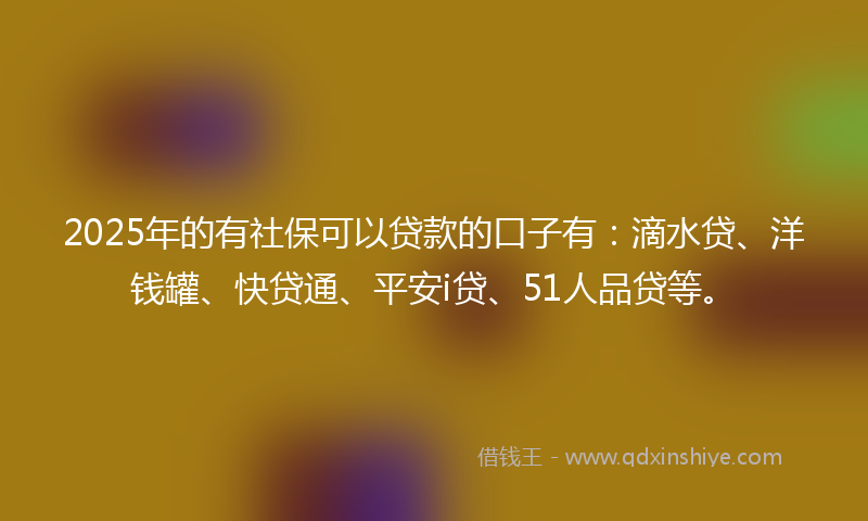 2025年的有社保可以贷款的口子有：滴水贷、洋钱罐、快贷通、平安i贷、51人品贷等。