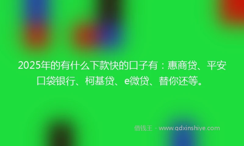 2025年的有什么下款快的口子有：惠商贷、平安口袋银行、柯基贷、e微贷、替你还等。