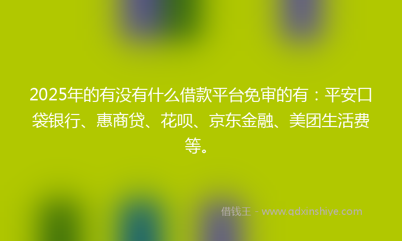 2025年的有没有什么借款平台免审的有：平安口袋银行、惠商贷、花呗、京东金融、美团生活费等。