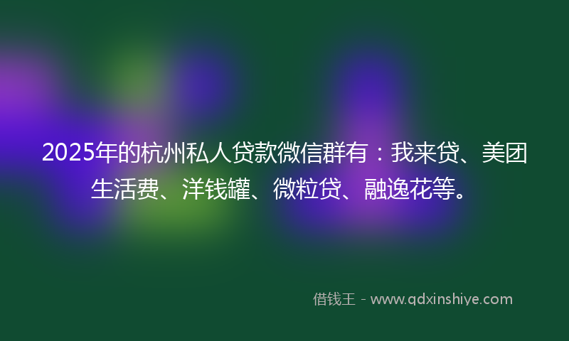 2025年的杭州私人贷款微信群有：我来贷、美团生活费、洋钱罐、微粒贷、融逸花等。