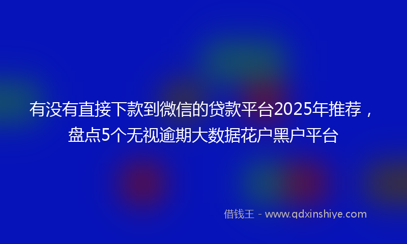 有没有直接下款到微信的贷款平台2025年推荐,盘点5个无视逾期大数据花户黑户平台