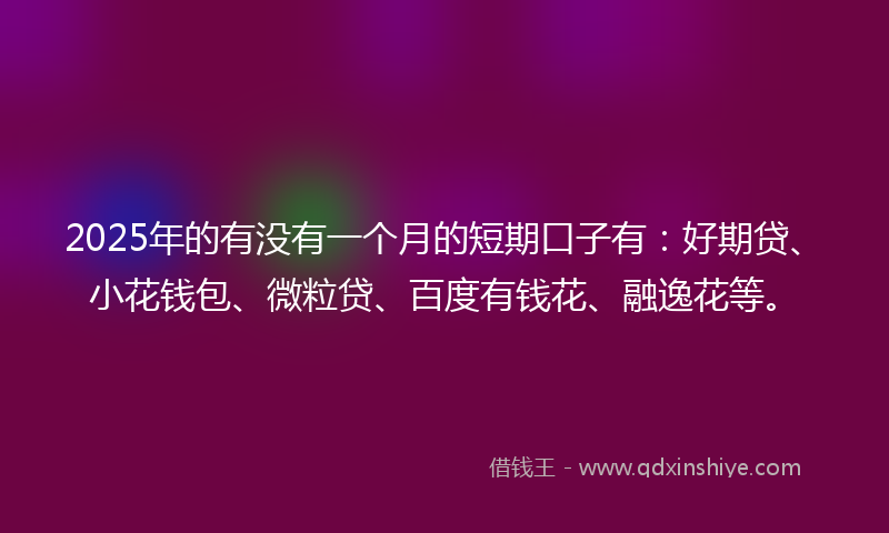 2025年的有没有一个月的短期口子有：好期贷、小花钱包、微粒贷、百度有钱花、融逸花等。