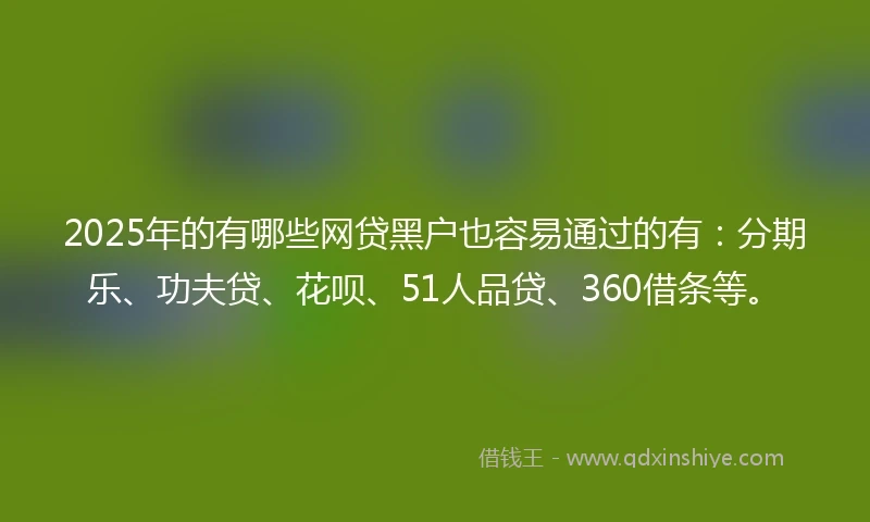 2025年的有哪些网贷黑户也容易通过的有：分期乐、功夫贷、花呗、51人品贷、360借条等。