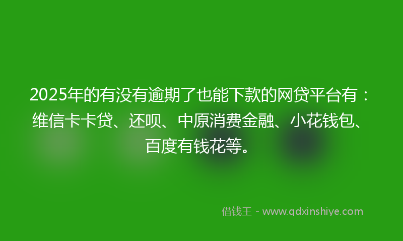 2025年的有没有逾期了也能下款的网贷平台有：维信卡卡贷、还呗、中原消费金融、小花钱包、百度有钱花等。