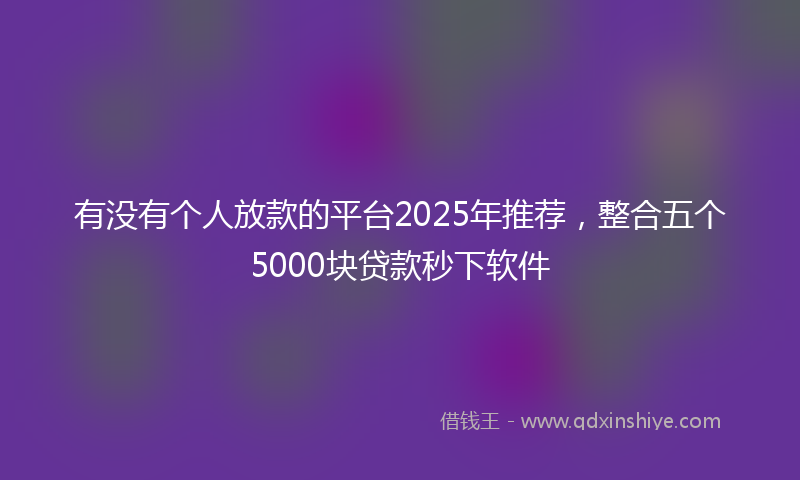 有没有个人放款的平台2025年推荐，整合五个5000块贷款秒下软件