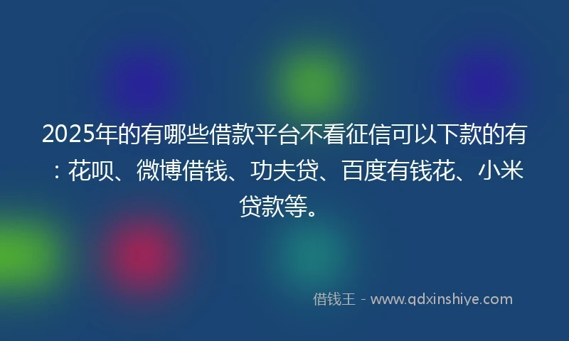 2025年的有哪些借款平台不看征信可以下款的有:花呗、微博借钱、功夫贷、百度有钱花、小米贷款等。