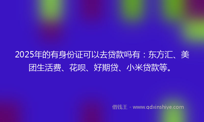 2025年的有身份证可以去贷款吗有：东方汇、美团生活费、花呗、好期贷、小米贷款等。