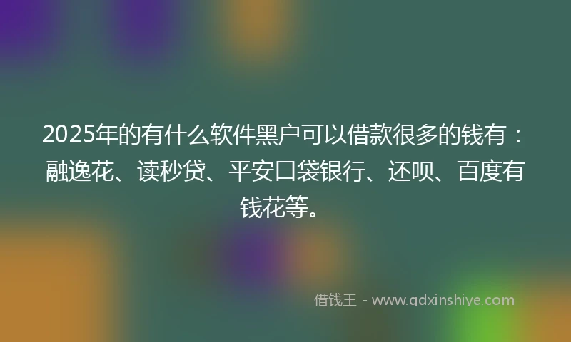 2025年的有什么软件黑户可以借款很多的钱有：融逸花、读秒贷、平安口袋银行、还呗、百度有钱花等。