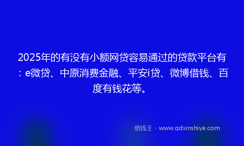 2025年的有没有小额网贷容易通过的贷款平台有：e微贷、中原消费金融、平安i贷、微博借钱、百度有钱花等。