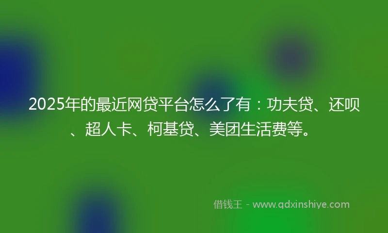 2025年的最近网贷平台怎么了有：功夫贷、还呗、超人卡、柯基贷、美团生活费等。