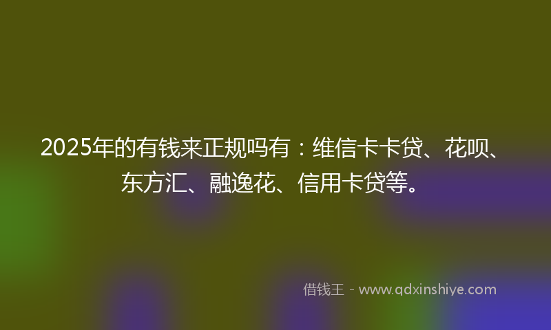 2025年的有钱来正规吗有：维信卡卡贷、花呗、东方汇、融逸花、信用卡贷等。