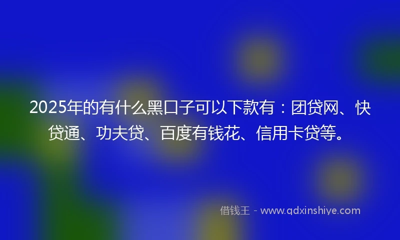 2025年的有什么黑口子可以下款有：团贷网、快贷通、功夫贷、百度有钱花、信用卡贷等。