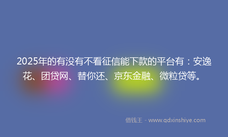 2025年的有没有不看征信能下款的平台有：安逸花、团贷网、替你还、京东金融、微粒贷等。