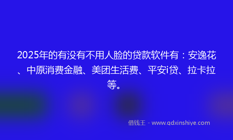 2025年的有没有不用人脸的贷款软件有：安逸花、中原消费金融、美团生活费、平安i贷、拉卡拉等。