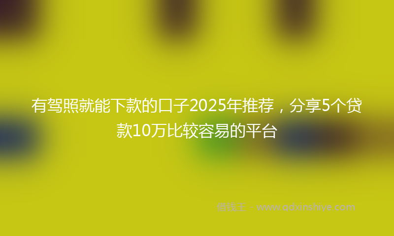 有驾照就能下款的口子2025年推荐，分享5个贷款10万比较容易的平台