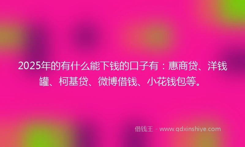 2025年的有什么能下钱的口子有:惠商贷、洋钱罐、柯基贷、微博借钱、小花钱包等。