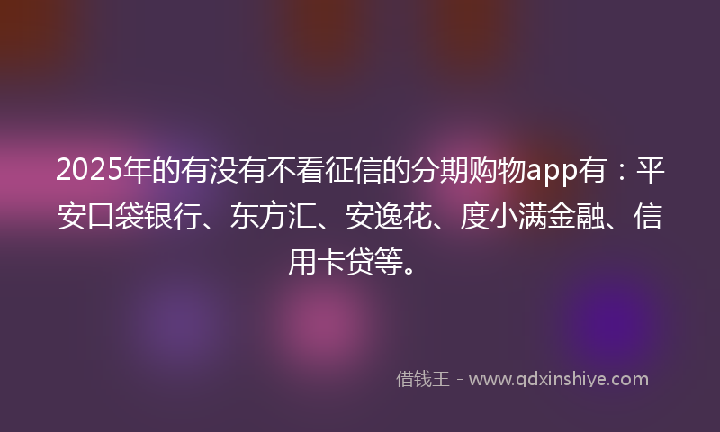 2025年的有没有不看征信的分期购物app有：平安口袋银行、东方汇、安逸花、度小满金融、信用卡贷等。