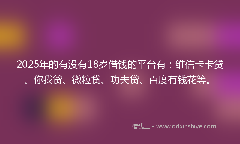 2025年的有没有18岁借钱的平台有：维信卡卡贷、你我贷、微粒贷、功夫贷、百度有钱花等。