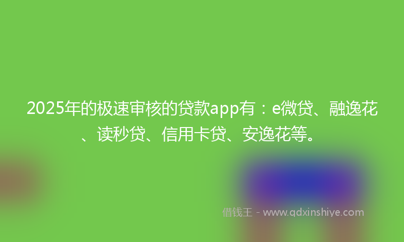 2025年的极速审核的贷款app有：e微贷、融逸花、读秒贷、信用卡贷、安逸花等。